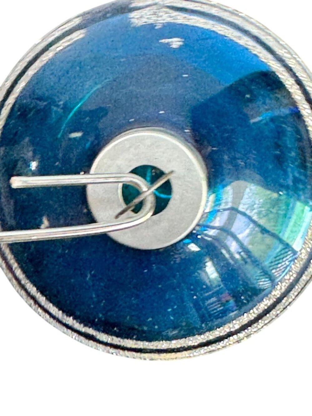 Vintage USA Blue Silver Glitter Stripe Glass Christmas Ornament 2 1/2" - Picture 6 of 6